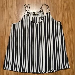Pink Rose Striped Black and White Sleevless Top